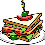Zeichnung eines Sandwiches mit Tomaten, Käse und Oliven