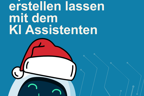 Roboter mit Weihnachtsmütze als KI-Assistent
