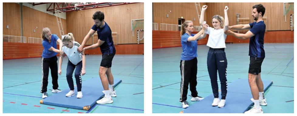 Der Drehgriff rückwärts wird zum Beispiel bei einer Rückwärtsrolle angewandt