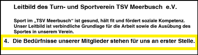 Mitgliederorientierung als Leitsatz im Leitbild des TSV Meerbusch