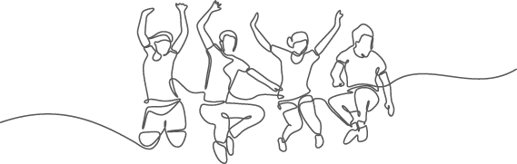Illustraton mehrerer Menschen die gleichzeitig vor Freude in die Luft springen